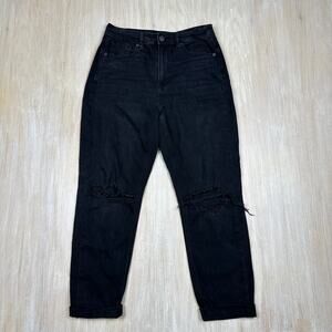American Eagle Black Mom Jean Dark Wash High Rise Distressed Denim Jeans 4